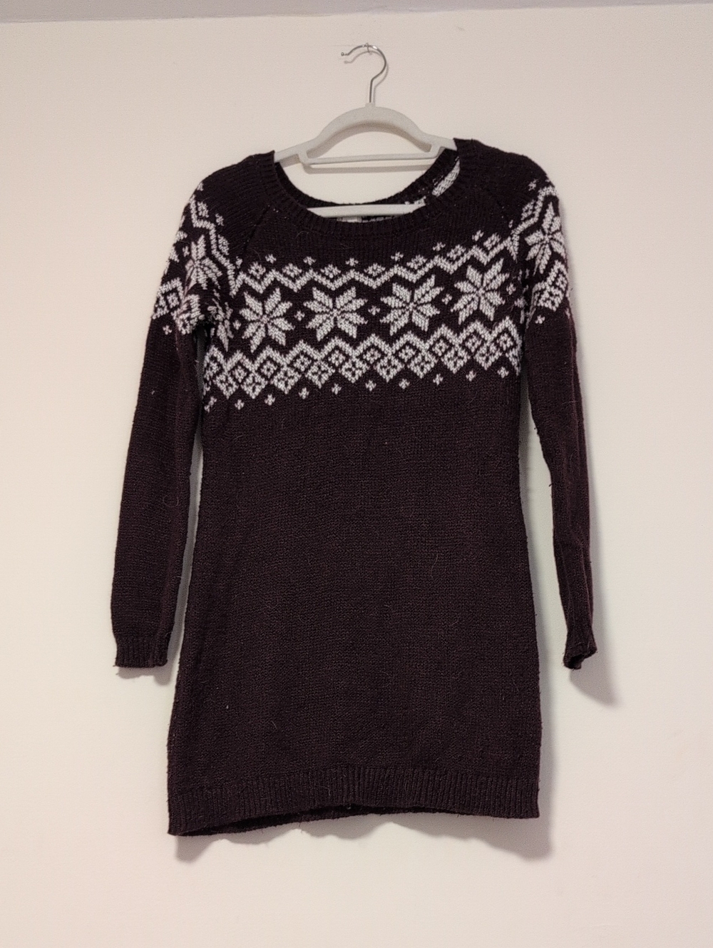 Garage Crewneck Fair Isle Knit Sweater Dress, Deep Wine Red